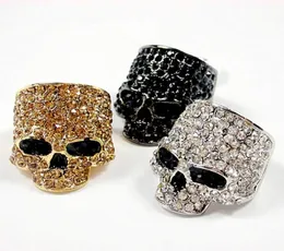 Brand Skull Rings for Men Rock Punk Unisex Crystal Blackgold Color Biker Ring Gioielli di moda Maschio Fashion Whole9273424