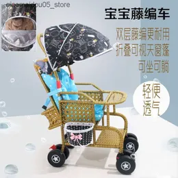 Strollers# Summer baby stroller rattan chair small stroller imitation rattan weaving baby rattan weaving cart can sit and lie down Q240413