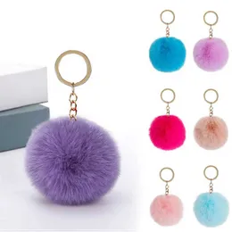 Keychains Lanyards 8cm Faux Rabbit Fur Ball Key Chain Fresh And Elegant Pendant Multi Color Faux Fur Ball Key Chain Bag Accessories For Women