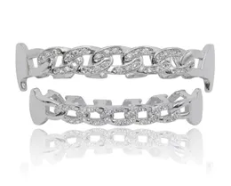 NEU Custom Fit vollständig CZ Cuban Fang Grillz Icedout Bling Hip Hop Zähne Grill Oberer unten Grillz Set Kette Vampire Grills73755562