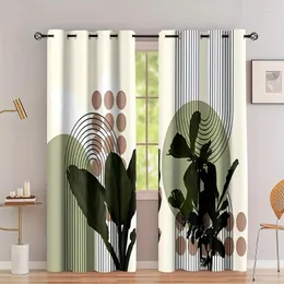 Curtain 2pcs Nordic Modern Simple Green Palm Leaves Digital Printed Living Room Curtains Grommet Top Office