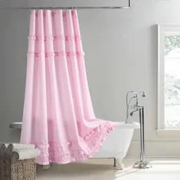 Duschvorhänge gekräuselt rosa Boho moderner Polyester wasserdichtem Stoff fest frisch dekorativer Bauernhaus Vorhang