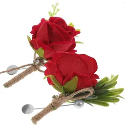 Decorative Flowers 2 Pcs Roses Wrist Bride Corsage Pin Dress Boutonniere Wedding Party Decoration Couple Baby