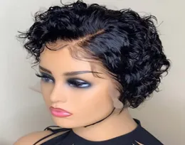 Короткие кружевные парики Pixie Cut Wig Brazilian Remy Hair 150 Glrueless Front Front Human Hair Wigs Предварительно вырванные полноценные кружевные волосы WIG6165131