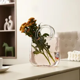 Tragbare transparente Handtasche Hydroponic Vase Home Decor Künstlerische Innenverzierung Office Desktop Dekorationen Glasblumenpot 240329