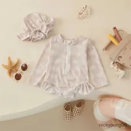 Tek parça Tragren Toddler Bebek Kız Kız Mayo Çiçek Baskı Fermuarı Uzun Kollu Mayo Yay Yüzme Plajı Mayo Takım Monokini