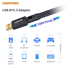 Adaptrar/dongles Bluetooth 5.3 Adaptador Para PC USB Adapter Bluetooth Receptor Transmisor Dongle de Laptop Wireless Högtalare Ljudmottagare 100m