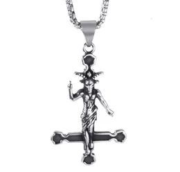 Pendant Necklaces Elfasio Men Stainless Steel Necklace Baphomet Goat Inverted Jewelry Satanic Satan Demon Devil Lucifer8151301