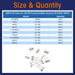 35/100/200 st HC-49S Crystal Oscillator Kit Quartz Crystal Resonator SET 4MHz 6MHz 8MHz 12MHz 16MHz 20MHz 24MHz 25MHz 48MHz