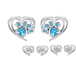 Blue Crystal Pet Paw Coldings for Girl Heart kształt CZ Footprint Ear Studs Biżuteria Kobiety Design Bijoux SCE65432155086529655