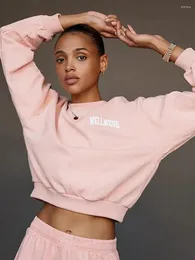 Kadın Hoodies 2024 Bahar Mektubu Baskı Pembe Sweatshirts Kadın Gevşek Şık Pamuk Yumuşak Kültürü Üstler Tatlı Sevimli Vintage Sportswear