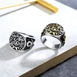 Mısır Firavun Gözü Erkekler İçin Horus Yüzükleri Vintage Rune Muset 14K Altın Ankh Cross Ring Mısır Takı Hediyesi