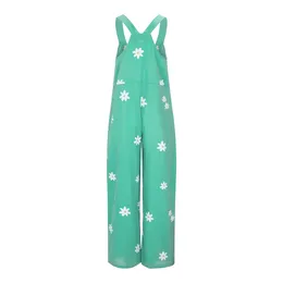 Women Casual Floral Print Jumpsuit Tank Top Straps O-Neck Rompers Loose Pocket Long Jumpsuit Holiday Beach Summer Jumpsuit