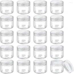 Speicherflaschen 20pcs 2/3/5/10/15/20 ml Runde Topfgläser Plastikkosmetikbehälter mit Deckel für Flüssigkeitscremes Probe Reise Make -up