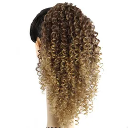 14QUOT Afro Kinky Curly Ponytail RaytString Clip em Hair Poup Puff Bun Pony Bails Extensions para mulheres afro -americanas 2708334