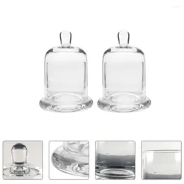 Titulares de vela 2 conjuntos de vidro cloche sell cúpula mini recipientes de alimentos bolo stand exibir cilindro tampa jarra terrário