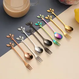 Spoons Creative Stainless Steel Spoon Branch Leaves Fork Coffee Christmas Gifts Kitchen Accessories Tableware Decoration