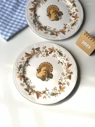 Piatti Turchia Modello Ceramica Piatto rotondo per pasta per pasta Disc Ringraziamento Insalata di frutta Piatto di tè pomeridiano Piatto di dessert