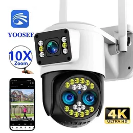 IP -kameror Yoosee 4K 8MP Three Lens Dual Screens 10x Zoom Wireless Camera Tvåväg Audio Color Night Vision Outdoor Waterproof WiFi Camera 24413