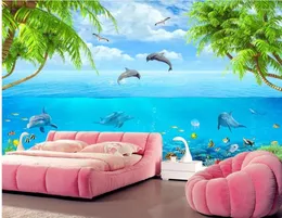 Tapety niestandardowe 3d poapeta plażowa delfin drzewa stereoskopowe dekoracje domowe Mural