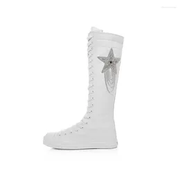 Casual Shoes Sneakers Long Canvas Five Pointed Star Pattern Dance Boot Women's Trendy Cute Autum Boots High Top
