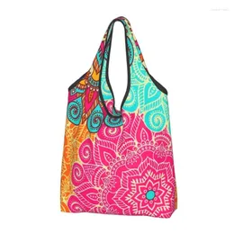 Depolama Çantaları Basılı Mandala Çiçek Deanfun Renkli Alışveriş Tote Çanta Taşınabilir Omuz Alışverişi Çantası