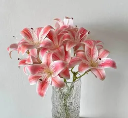 Dekoratif çiçekler çift başlı zambak yapay çiçek düğün dekorasyon yol rehber oturma odası süsleri