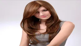 Syntetiska peruker nya kvinnor039s naturliga rakt mänskliga hårljus brun lång wig77429865887693