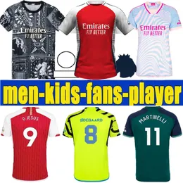 Odegaard Havertz Rice Smith Rowe G.Jesus Saka Soccer Jersey Saliba 24 25 Fan Player Versione 2024 2025 Kit di calcio camicia da uomo per ragazzi ragazzi set di giovani verdi neri