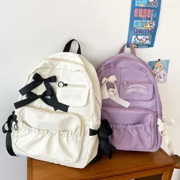 School Bags Flower Bow Backpack Kawaii Canvas Large Capacity Students Bag Storage Travel Shoulders