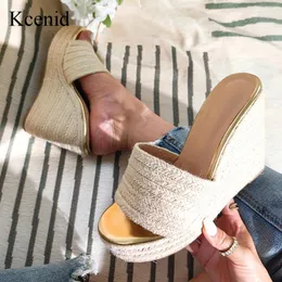 Tofflor Kcenid 2024 Summer Wedge Heel For Woman Handmased Straw Rope Weave Platform High Heels Shoes Fashion Open Toe Sandals