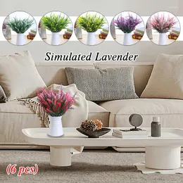 Fiori decorativi 6pcs lavanda artificiale falsa nozze bouquet domestica decorazione da giardino esterno oggetto di seta tessuto (senza vaso)