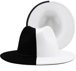 Black White Patchwork Wool Felf Jazz Fedora Hat Women Unisex Wide Brim Panama Party Trilby Cowboy Cap Men Cappello da matrimonio Gentleman 228814783