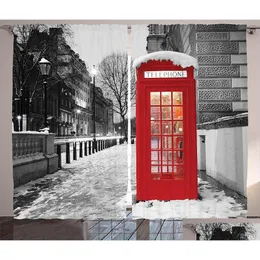 Vorhang Vorhang Vorhänge Londoner Rot Telefonstand Winter Dawn Snowy City England Britain Symbol Städtische Szene Schlafzimmer lebende Kinder Jugendzimmer DH7LV