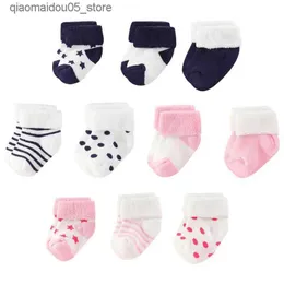 Barnstrumpor 5 par av 100% Pure Cotton Baby Girl Socks Set New Born Solid Color 0-12m unisex Boy Supplies Accessories Beibei Q240413