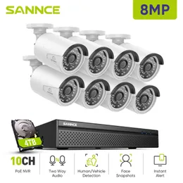 IP Kamery Sannce 8ch 8MP Wired NVR Poe Security System 5MP IP66 Outdoor CCTV CANTV CANERA Nadzór wideo Zestaw wideo 24413