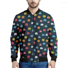 جاكيتات رجال D مطبوعة البكسل ألعاب سحاب سترة للرجال Kids Y2K 80s 90s Sweatshirt Spring Autumn Street Coats Long Sleeve Coats