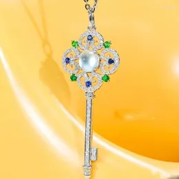 Chains S925 Silver Emerald 6 Chalcedony. 0mm Key Pendant Middle Ages Necklace Female Live Broadcast