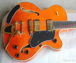 I018 Ny anpassad orange semihollow elektrisk gitarr med vit bindning av black pickguardmaple halstremolo systemoffer anpassad9007739