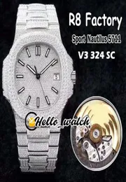 R8F V3 Upgrade Version 5711 CAL324 S C Automatische Herren Watch Gypsophila Diamant Dial Steel Full Diamond Armband Sport Uhren Hel8836572