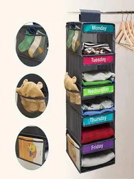 Aufbewahrungsboxen Multi -Schubladen -Kleidung Organisator Weekly Label Hanging Bag Faltbar Kleiderschrank Kinderzimmerschrank