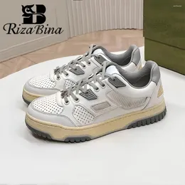 Casual Shoes Rizabina Storlek 36-42 Real Leather Women Platform Sneakers Patchwork Mixed Color Lace Up Sports Ladies Handmade