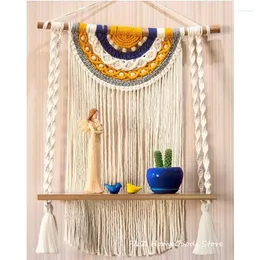 Arazzi più recenti macrame a mano Macrame color tappeo colorato muro di legno appeso per decorazioni decorazioni per la camera Living Bohémien camera da letto bohémien