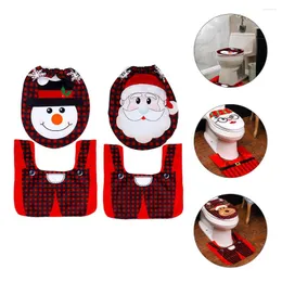 Badmatten 2 Sets Toilettenabdeckung Weihnachtsmatte Teppichschutz nicht gewebter Stoff Sitz Weihnachten Nahtkörper Dekor älter