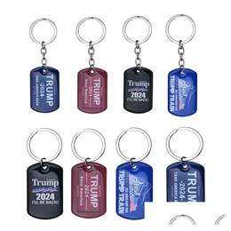 Favor de partido 2024 Trump Keychain dos EUA Presidente da bandeira eleitoral pingente de aço inoxidável Eu estarei de volta Keyring Drop Drop Home Garden Dhd6f