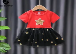 Girl039s Dresses Girls Summer 2022 Kids Baby Short Sleeve Oneck Gauze Patchwork Aline Dress Fashion Star Print Princess7620976