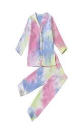 Spring Autumn Baby Tie Dye Clothing Set Girls Long Sleeve Button Top Pants 2pcsset Spädbarn Hemuppsättningar Children Outfits M26004820009