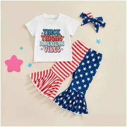 Clothing Sets 2024-03-06 Lioraitiin 6M-4Y Toddler Baby Girl 4Th Of Jy Outfits Short Sleeve T-Shirt Flare Pants Headband Set Clothes Dr Otibl