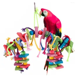 Diğer kuş malzemeleri papağan çiğneme oyuncak çok renkli ahşap pamuk halat kuşları ısırık köprü yemleme yırtılma kakkatiels eğitimi asmak salıncaklar