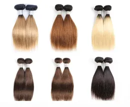 Дешевый цвет человеческие волосы с плетеной пакеты Ombre Blonde Brown Short Bob 1012 дюйм 2 4 пучки устанавливают малазийские прямые волосы remy hair ext2692125